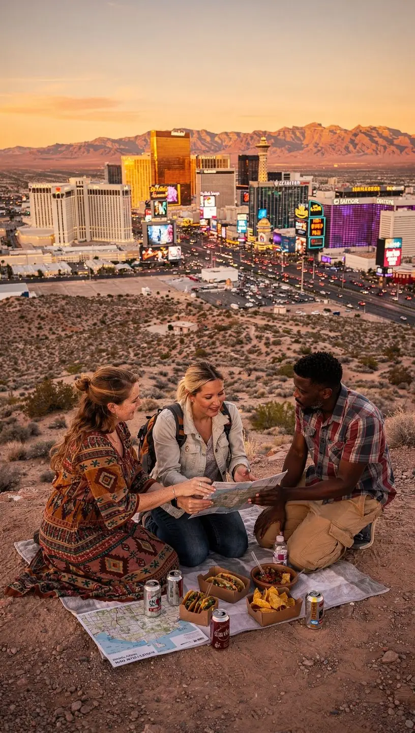Map highlighting a travel itinerary connecting Las Vegas with major desert landmarks and nearby national parks for an immersive Southwest adventure.
